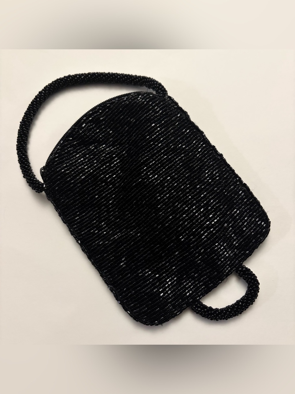 Beaded Black Evening Clutch with Wrist Handle